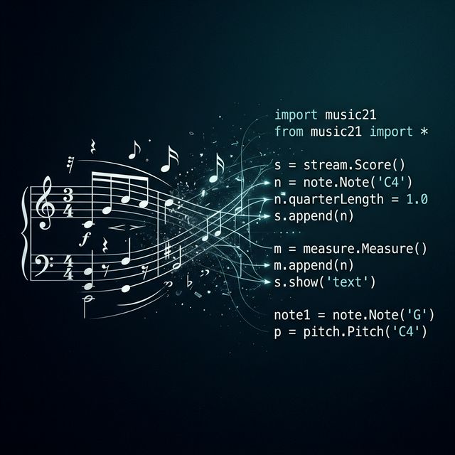 Notación musical e código Python fundidos: representación visual de Music21, o sistema de musicoloxía computacional do MIT